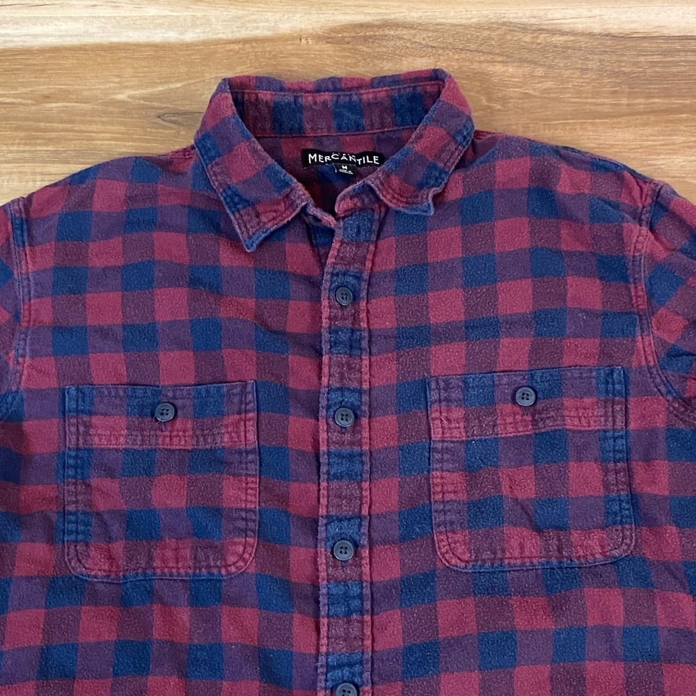 J Crew Mercantile Flannel‎ Shirt Mens Medium Plaid Button Down Red Blue